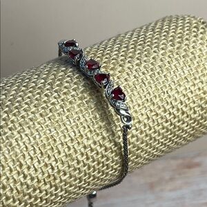 NWOT 925 Lab ruby hearts, sterling silver bracelet Adjustable Slide Bracelet